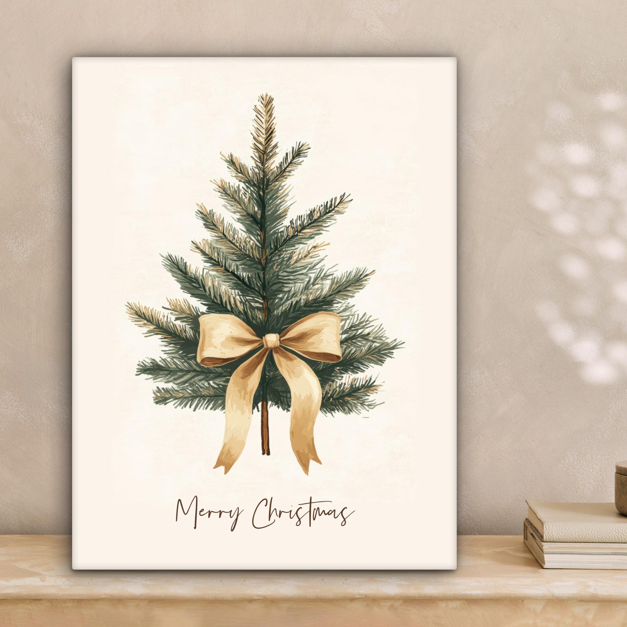 LEINWANDBILD Weihnachtsbaum - Weihnachten - Frohe Weihnachten - Beige 30x40 cm - Sandfarben, Textil (30/40cm) - MuchoWow