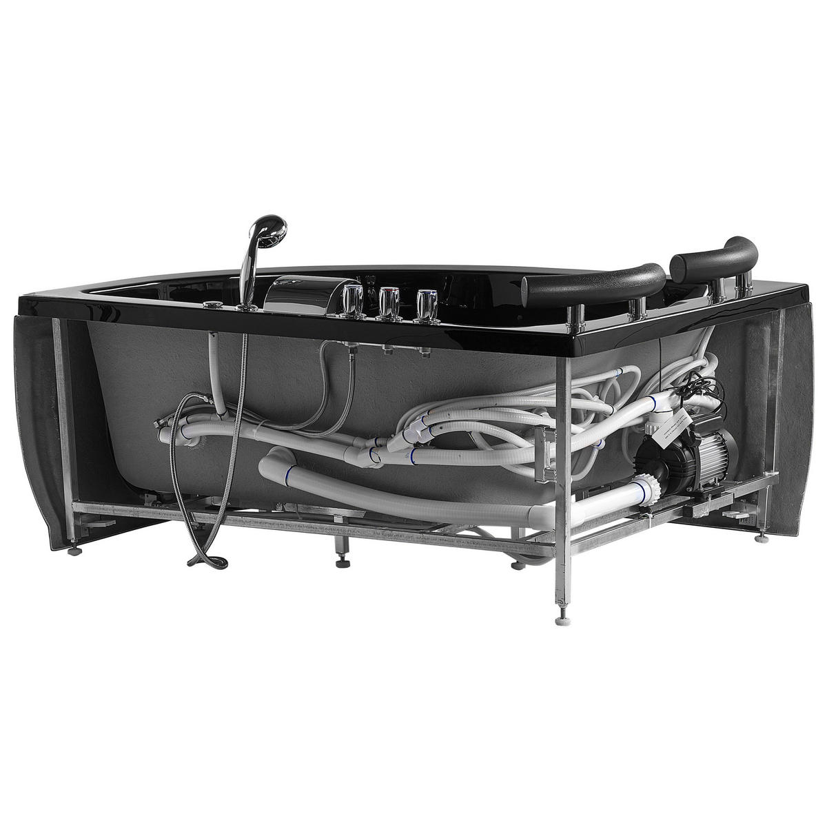 WHIRLPOOL-BADEWANNE mit LED 113x160x63 cm schwarz Paradiso - Schwarz, Kunststoff (113/63/160cm) - Beliani