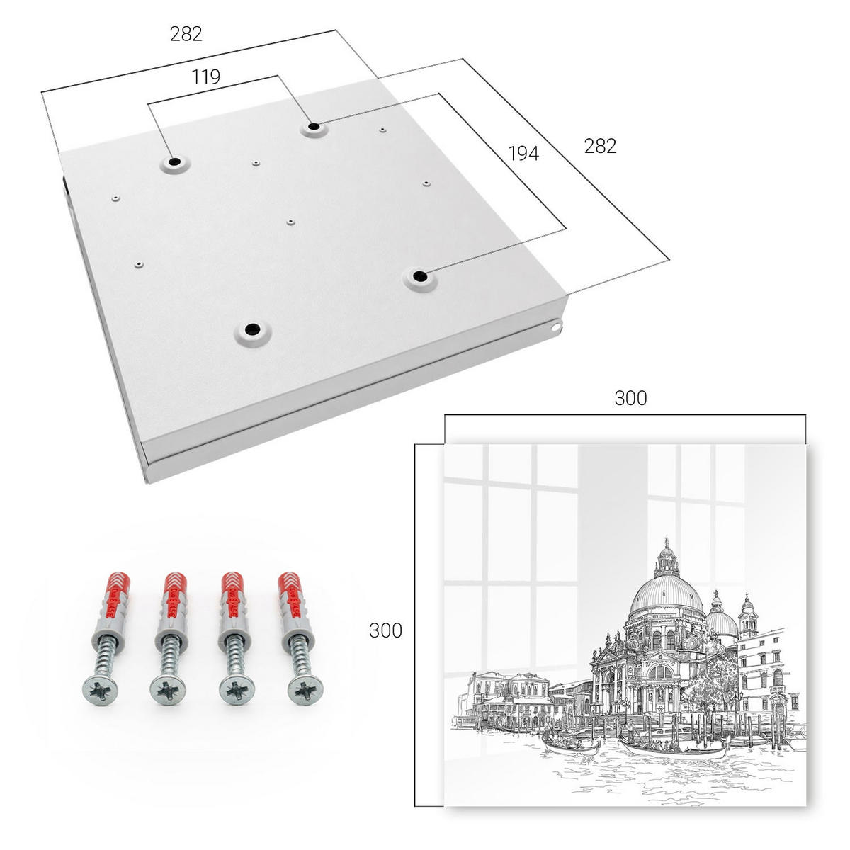 SCHLÜSSELBOX Weiß 30x30 cm – Türöffnung nach rechts - Venedig-Linien - Weiß, Metall (30/30/5cm) - TULUP