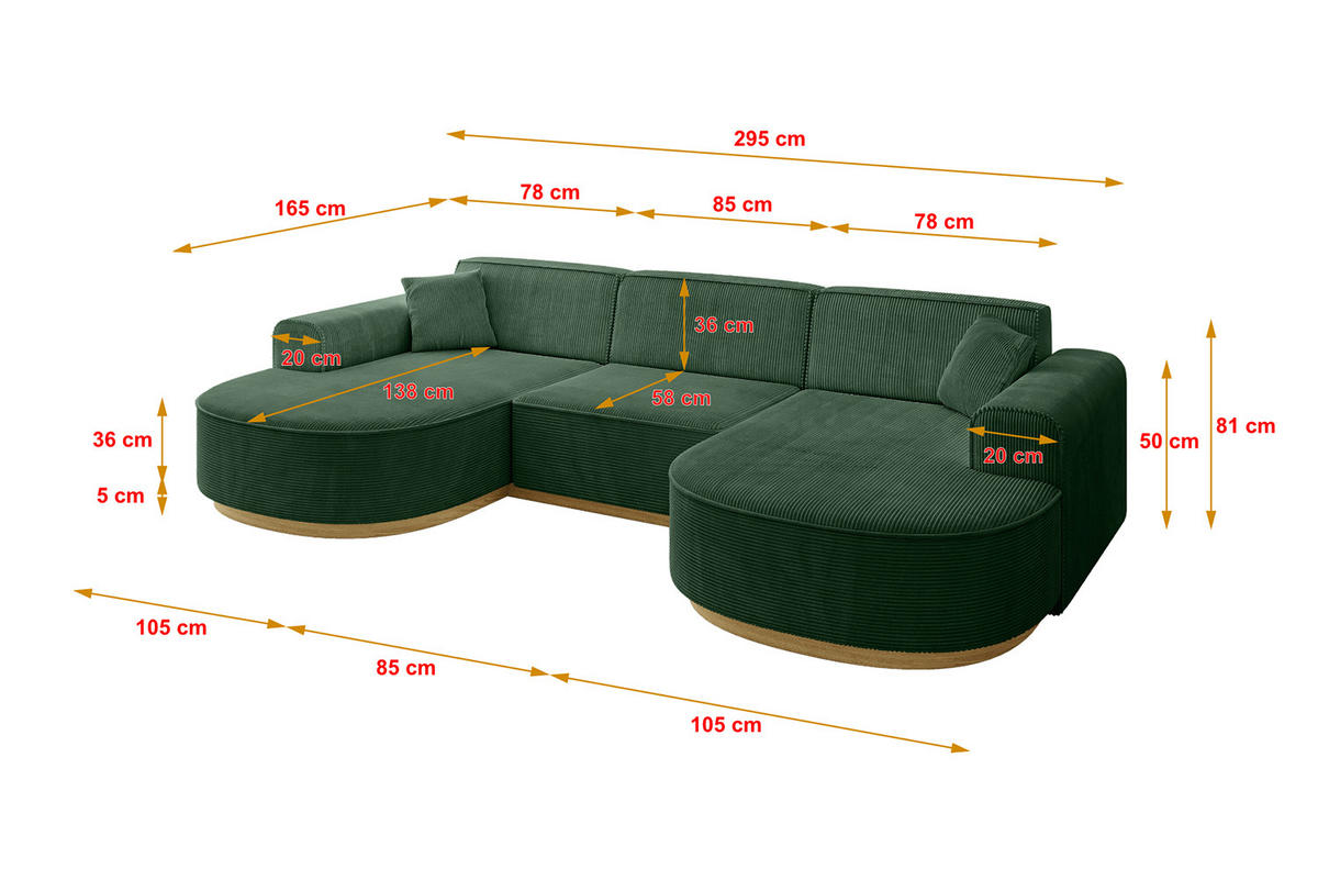 WOHNLANDSCHAFT MARI-U1-v2 - 303x171x83 cm Grün Cord - Grün, Holzwerkstoff/Textil (303/83/171cm) - ALTDECOR