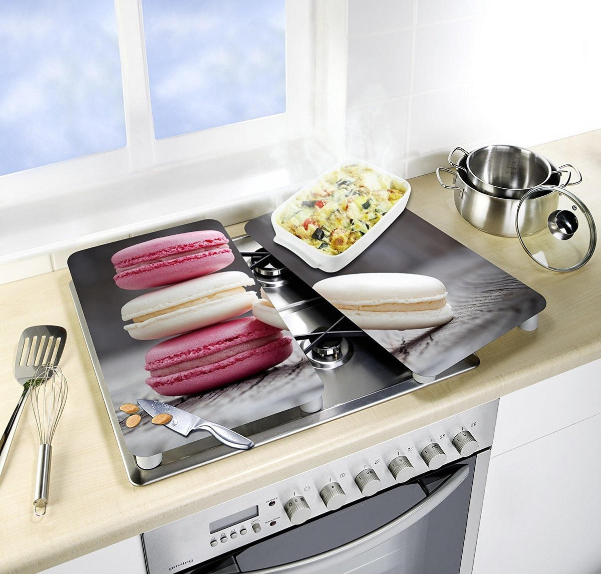 GLASSCHUTZPLATTEN für Herd — 2 Stück Macarons 52/30 cm - Anthrazit, Glas (30/52cm) - Wenko