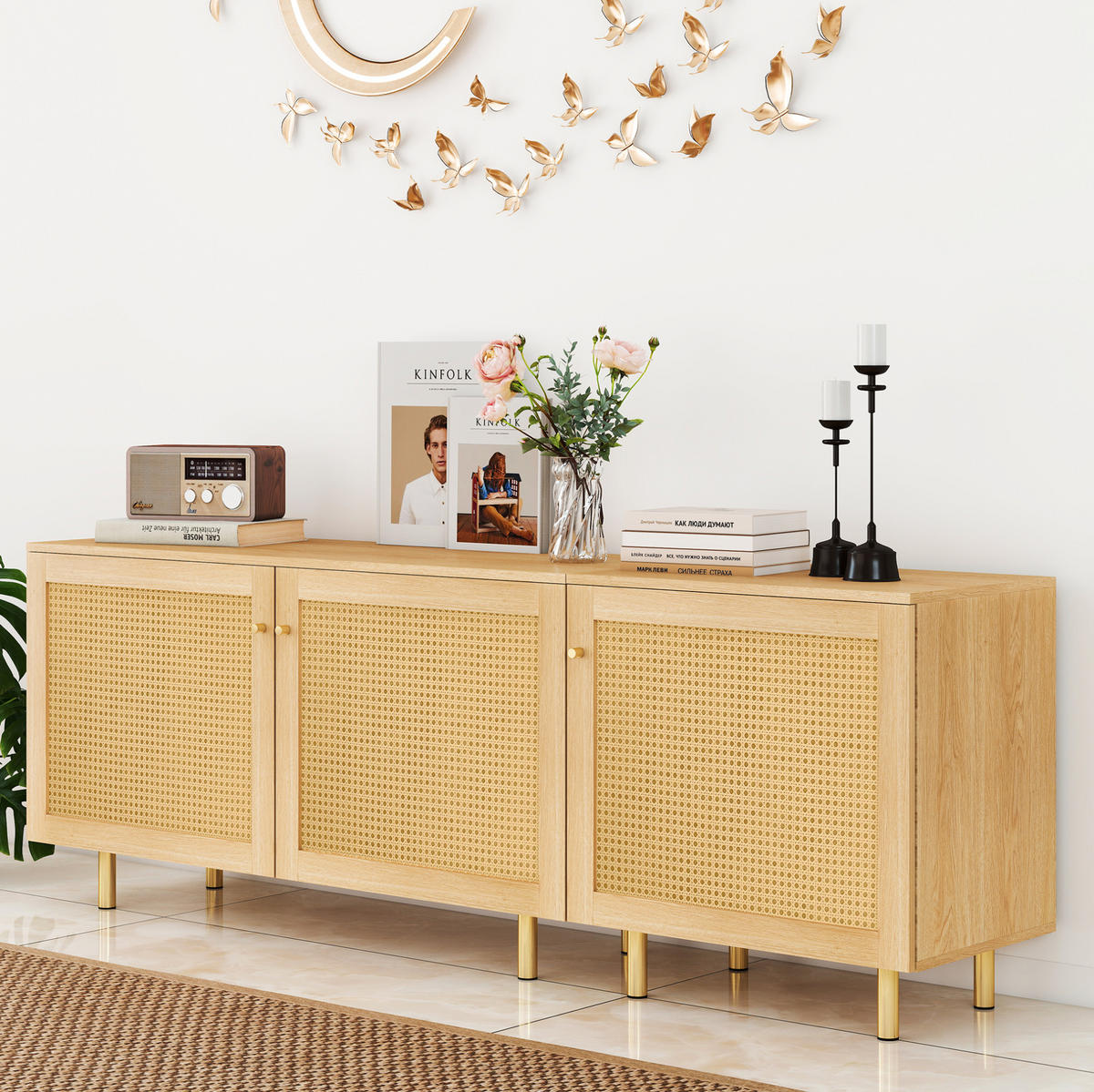 SIDEBOARD aus MDF 180x40x63 cm Natur mit modularem Stauraum und goldfarbenen Metallbeinen - Naturfarben, Holzwerkstoff (180/63/40cm) - Modfu