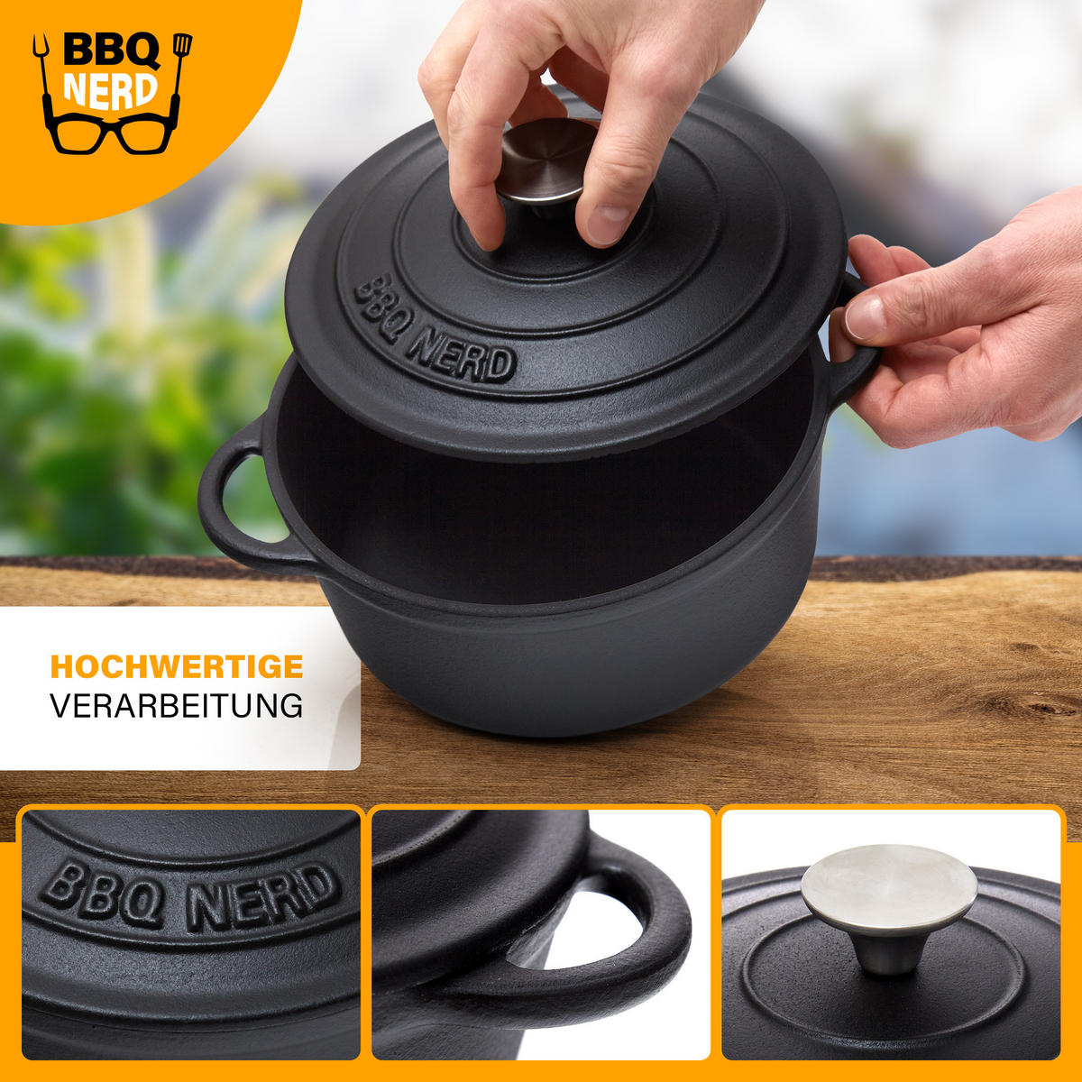 BRÄTER Gusseisen emailliert 2,5L - Feuertopf Topf Cocotte Gusstopf - Schwarz, Metall (22/11/22cm) - BBQ Nerd