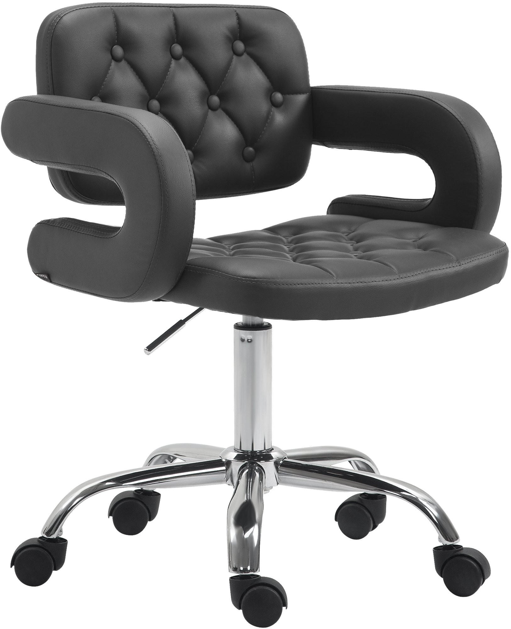 DREHSTUHL Lederlook schwarz - Chromfarben/Schwarz, Textil/Metall (62/78/55cm) - CLP