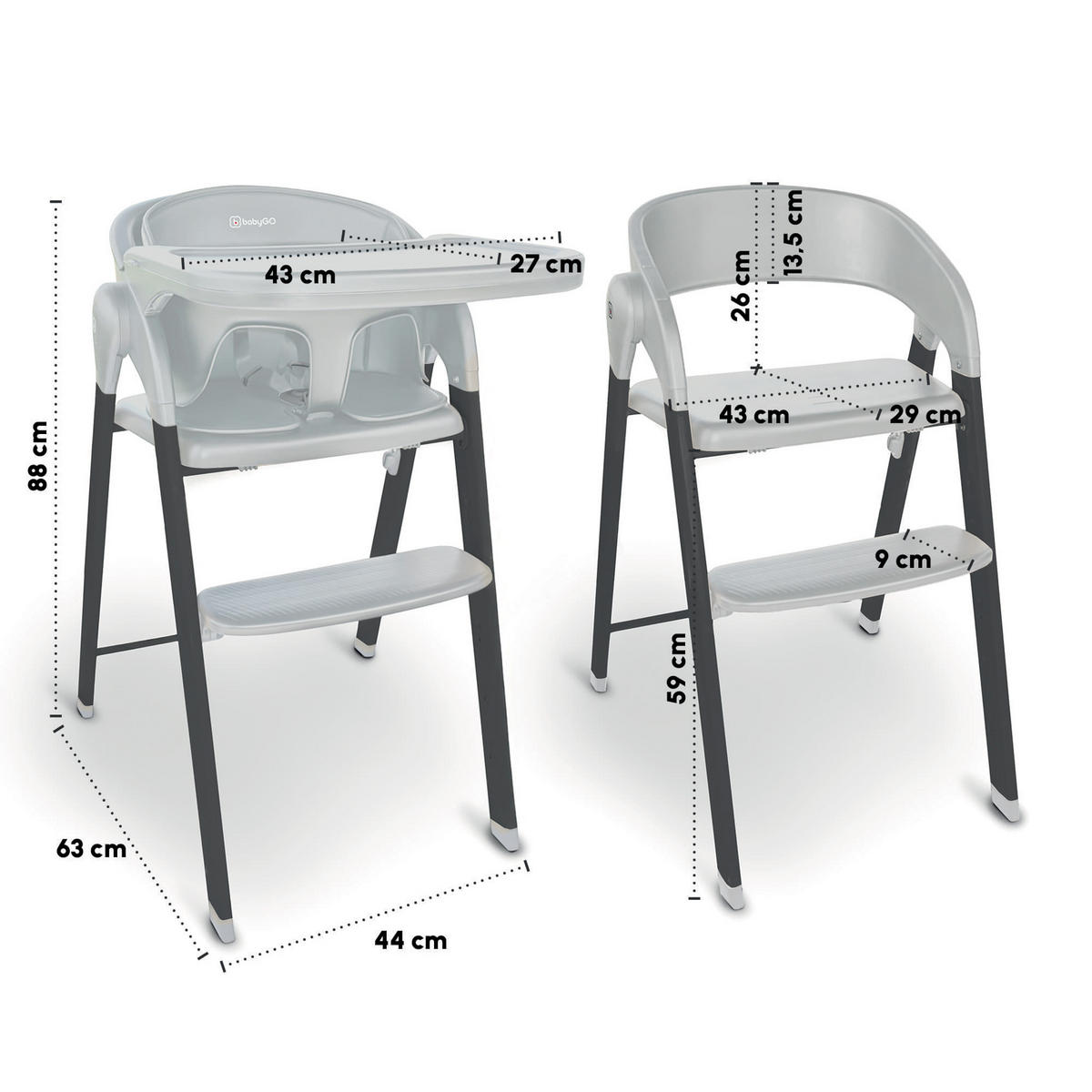 HOCHSTUHL Levels - Grau, Metall (44/88/63cm) - BabyGo