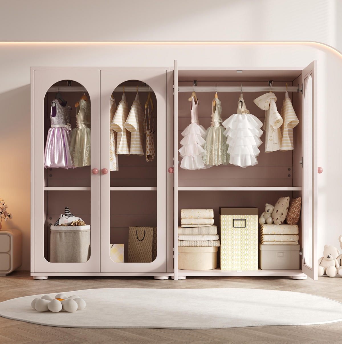KLEIDERSCHRANK 160/50/120 cm in Babyrosa mit Acryl-Türen und verstellbaren Böden - Hellrosa, Holzwerkstoff (160/120/50cm) - BEAOK