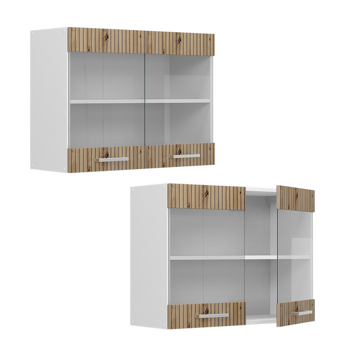 KÜCHENGLASSCHRANK R-Line Artisan-Eiche 80 cm - Weiß/Eiche Artisan, Holzwerkstoff (80/60/31cm) - Vicco