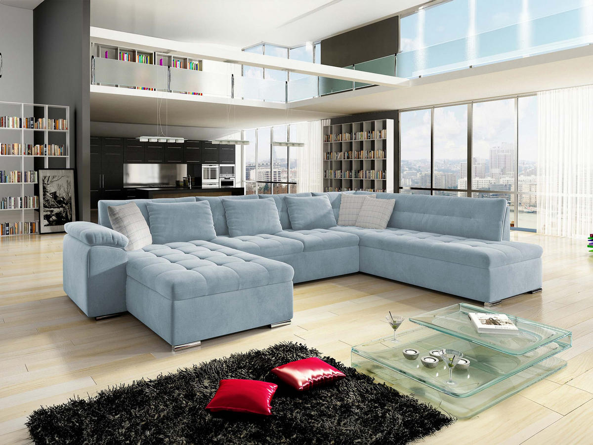 WOHNLANDSCHAFT Niko Bis, Seite: Links - Hellblau, Holz/Textil (348/76/205cm) - MIRJAN24