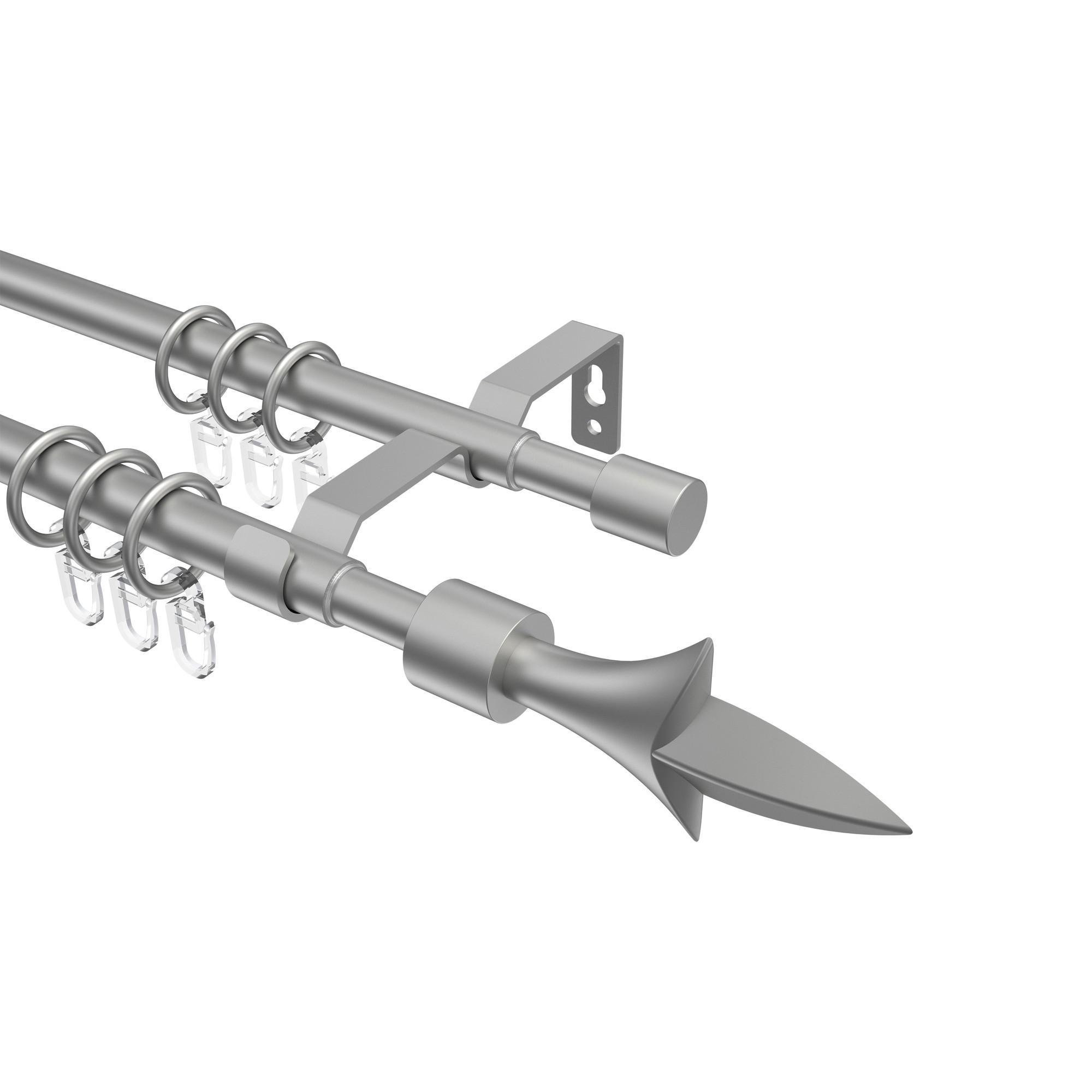 GARDINENSTANGE / TELESKOPSTANGE Hera Lily 130-240 cm, 2-läufig, 16/13 mm Ø Silbergrau - Silberfarben/Alufarben, Kunststoff/Metall (240cm) - INTERDECO