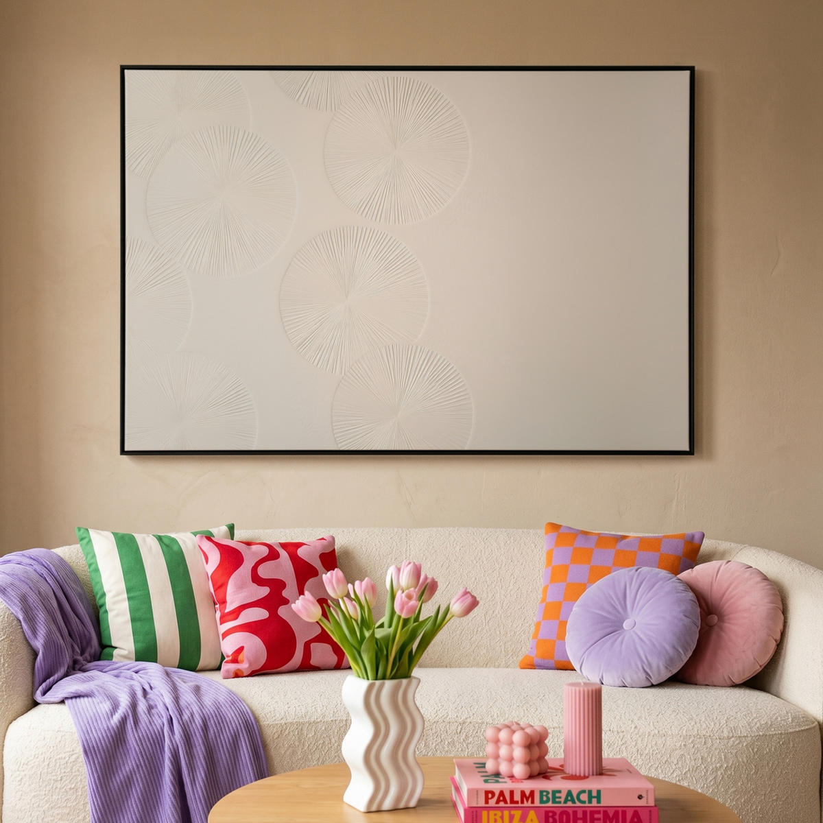 LEINWAND Bilder mit Rahmen - Japandi - Beige - Modern - 150x100 - Ecru, Textil (150/100cm) - MuchoWow