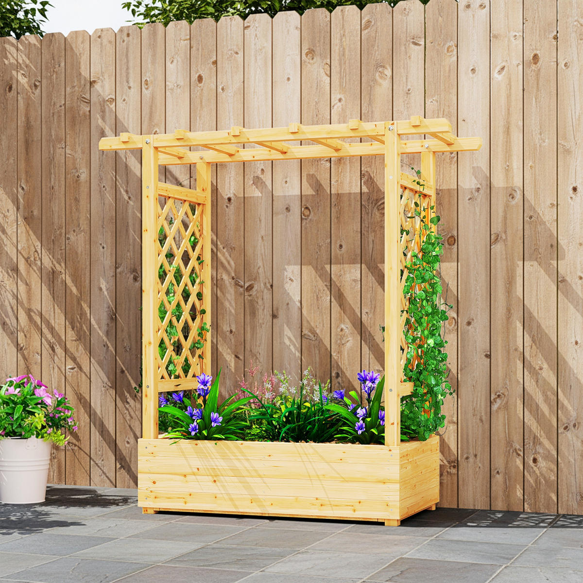HOCHBEET DE-12227 mit seitl. u. oberem Rankgitter Natur - Naturfarben, Holz (110/113/44cm) - ComfortXL