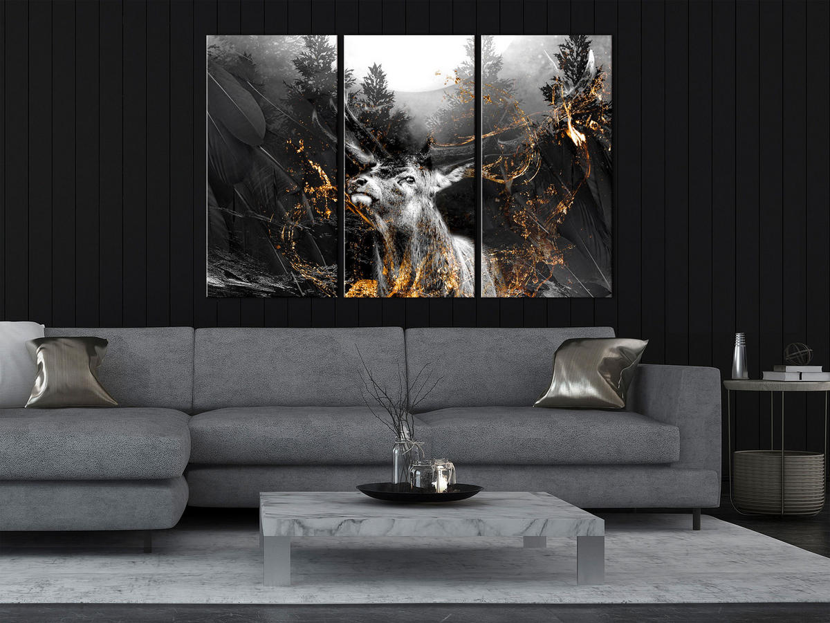 KUNSTDRUCK Schwarz-Weiß 120/80 cm - Goldfarben/Schwarz, Textil (120/80cm) - KUNSTLOFT