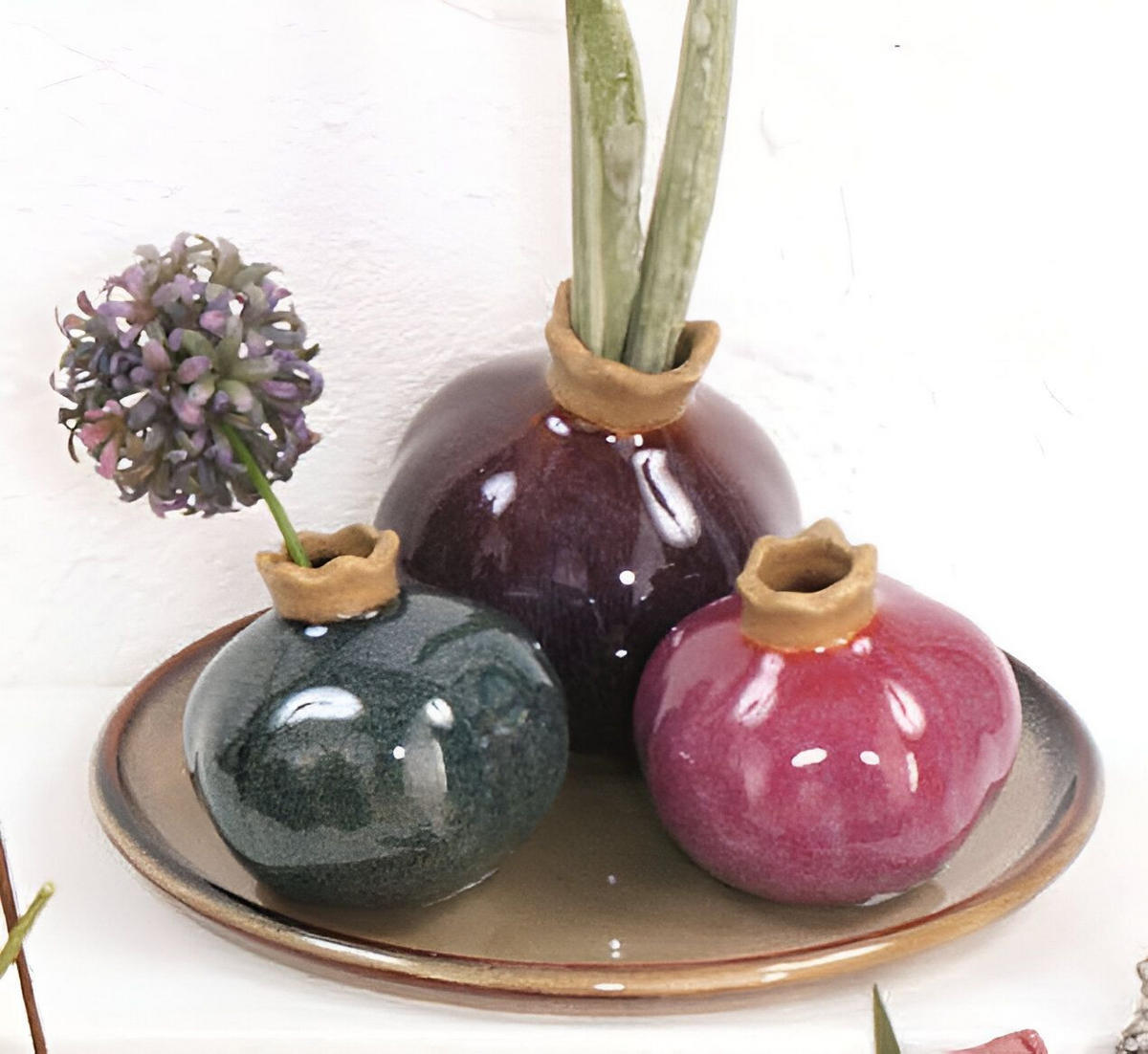 VASENENSEMBLE Rosenborg braun, grün, bordeaux - Braun, Keramik (10.5cm) - FURNARO