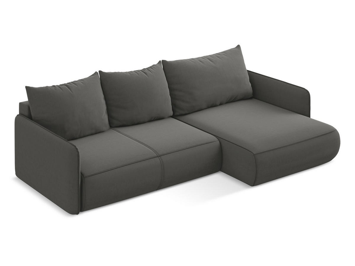 ECKSOFA mit Schlaffunktion Samt Stoff Grau - Dunkelgrau/Schwarz, Kunststoff/Textil (240/148cm) - Makamii
