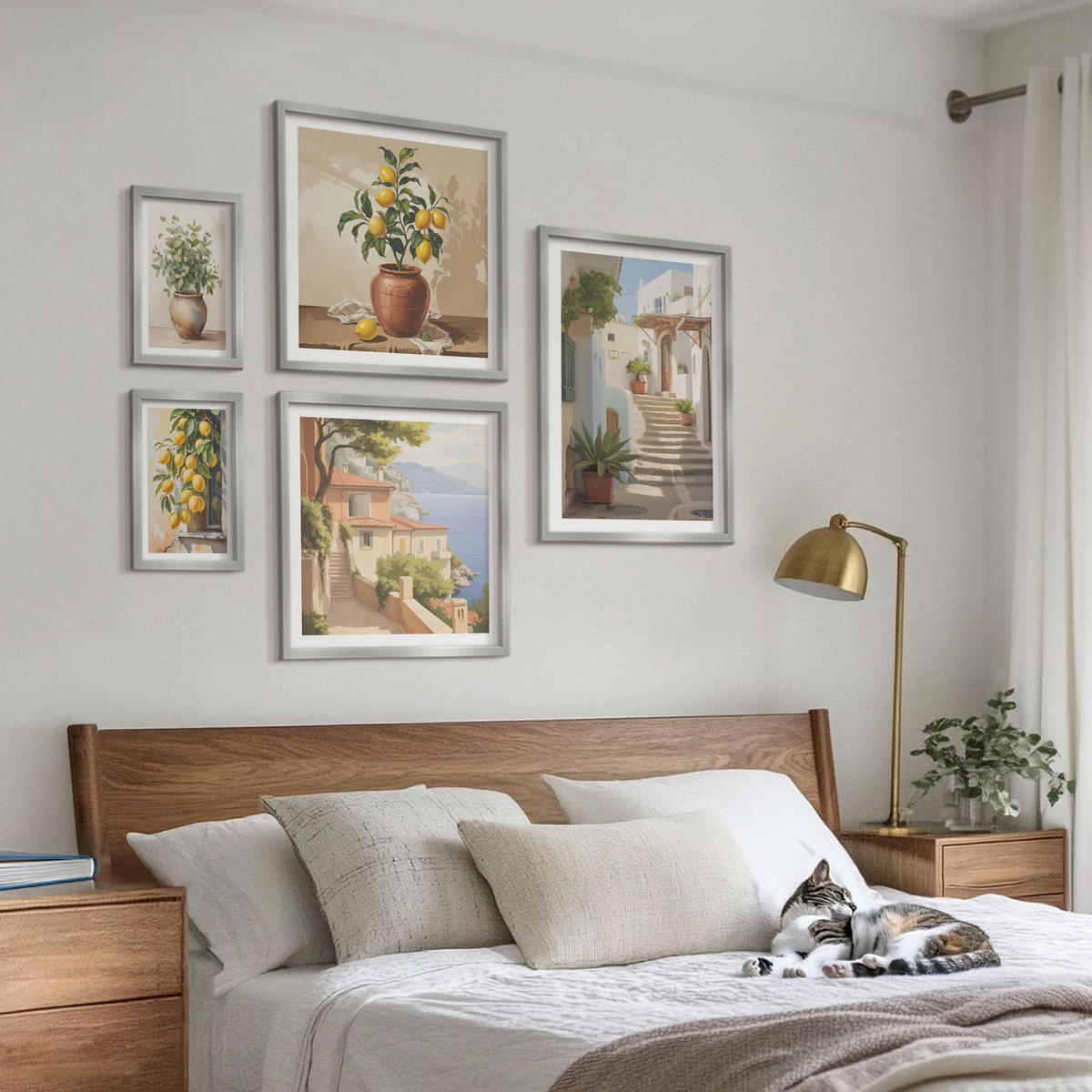 WANDBILDER 5er Set - 50x50 cm & 20x30 cm & 40x60 cm Silberner Rahmen - Blumen in einer Vase, ein Meer aus Zitronen - Silberfarben, Kunststoff (40/60cm) - ArtPrintCave