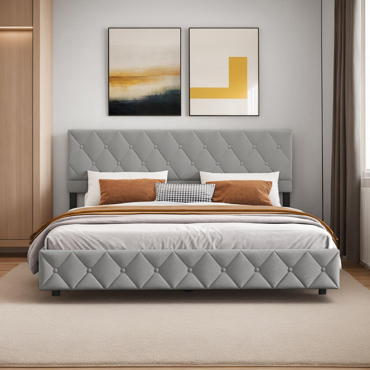 POLSTERBETT 180/200 cm Grau mit hydraulischem Stauraum aus Samt - Grau, Holzwerkstoff (180/200cm) - OKWISH