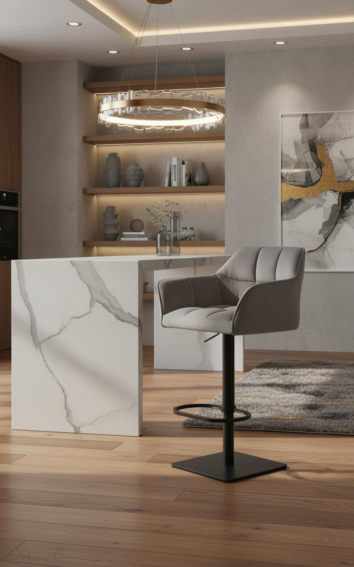 BARHOCKER Damaskus B Samt grau - Schwarz/Grau, Textil/Metall (64/110/48cm) - TPFLiving