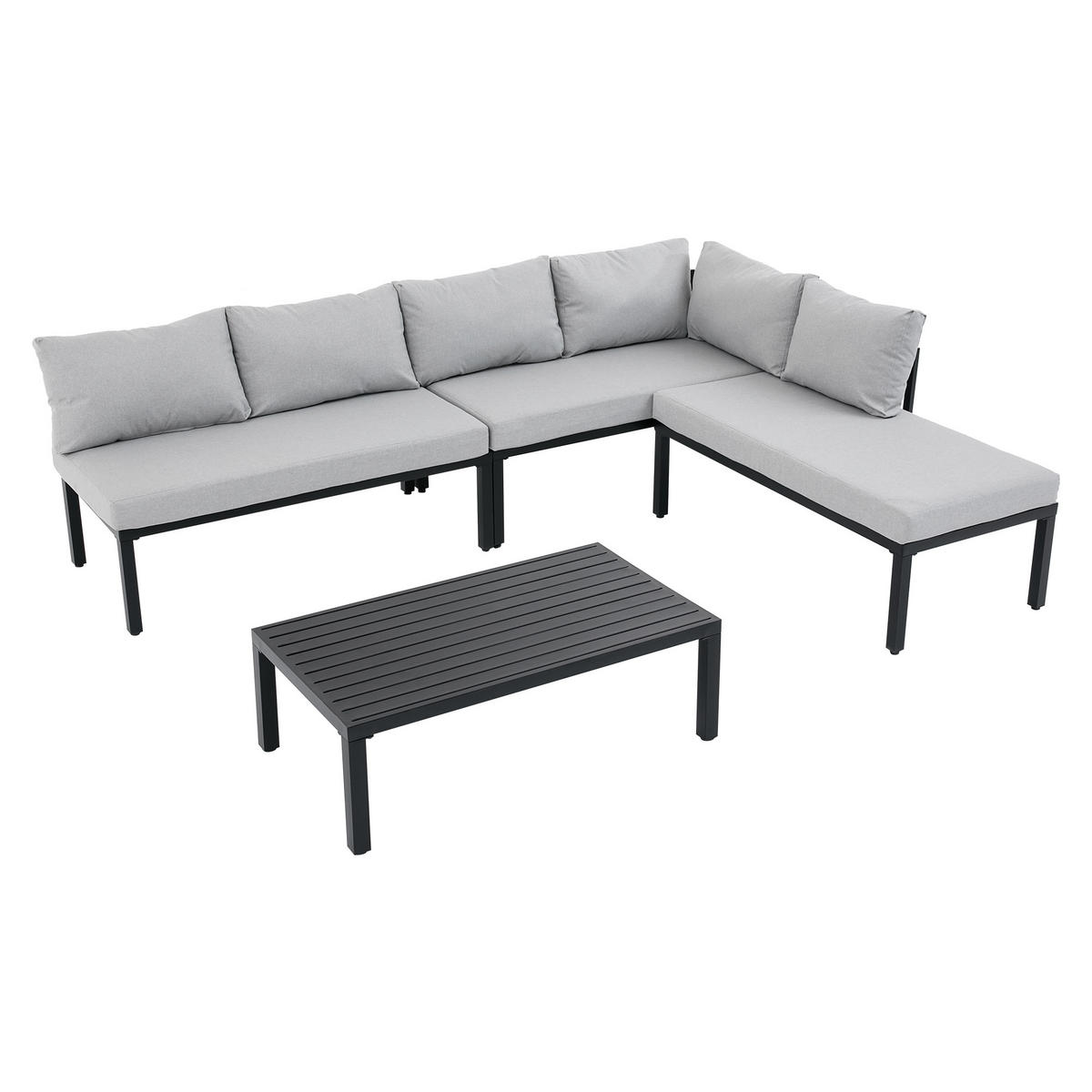 GARTEN-LOUNGEGRUPPE 260/194/84 cm grau aus Polyester mit verzinktem Stahl und Couchtisch - Grau, Metall - OKWISH