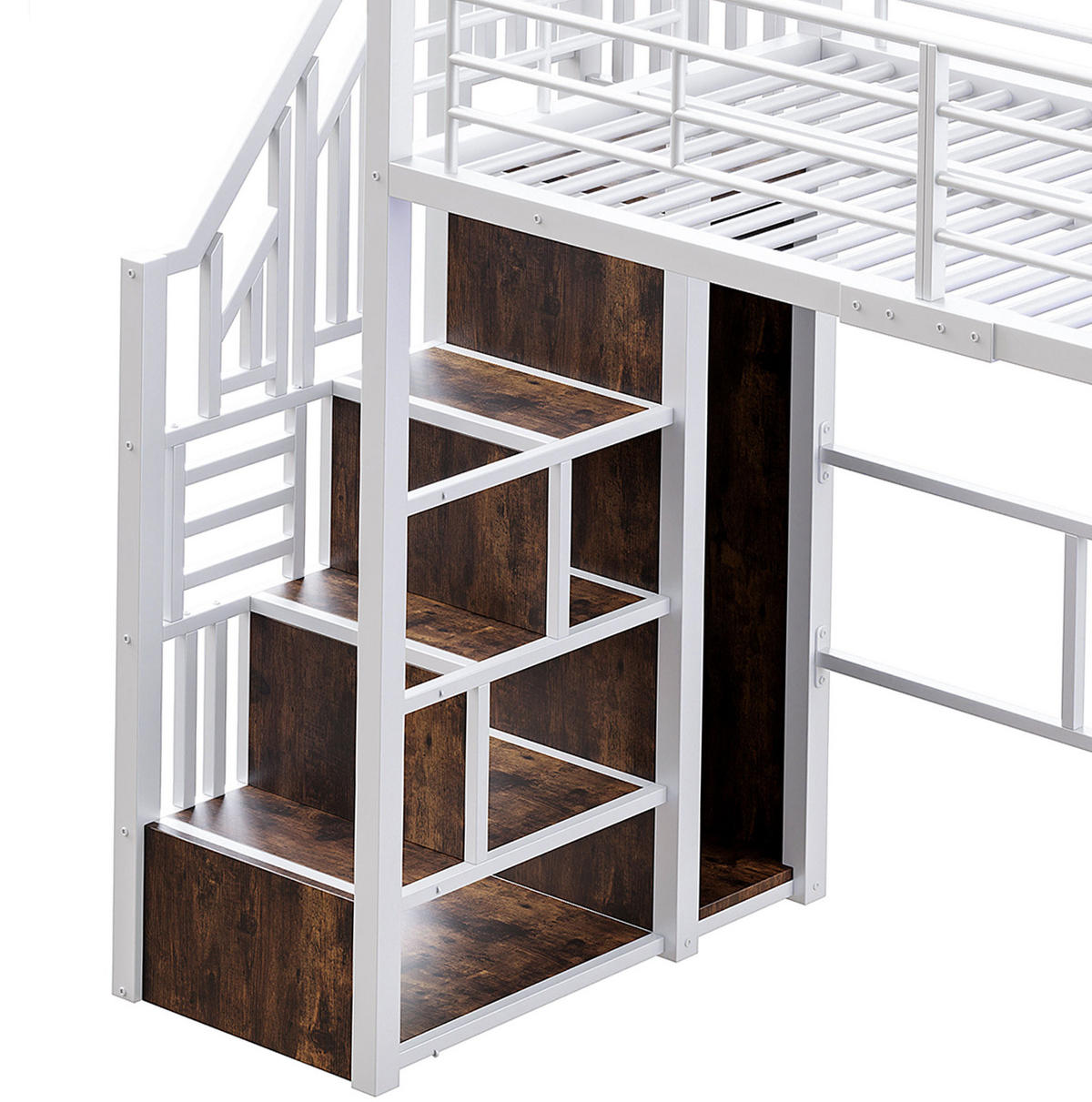 HOCHBETT 90/200 cm mit LED-Beleuchtung, Schreibtisch und Kleiderschrank - Weiß, Metall (90/200cm) - Flora Grace