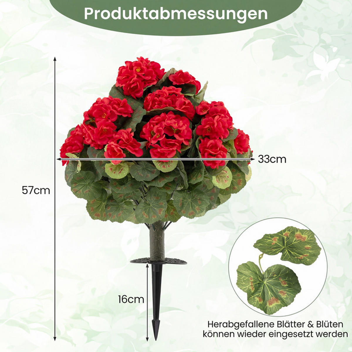 KÜNSTLICHE GERANIEN hochrealistisch rot(2er-Set) - Rot, Kunststoff (57cm) - COSTWAY