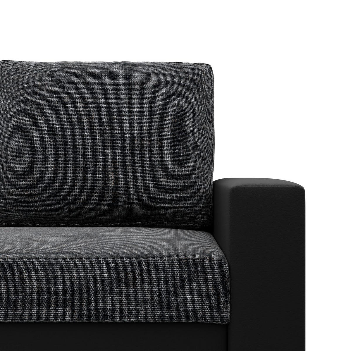 SOFA 3-SITZER MIT SCHLAFFUNKTION LUNA, Schwarz + Schwarz - Schwarz, Textil (220/92/92cm)