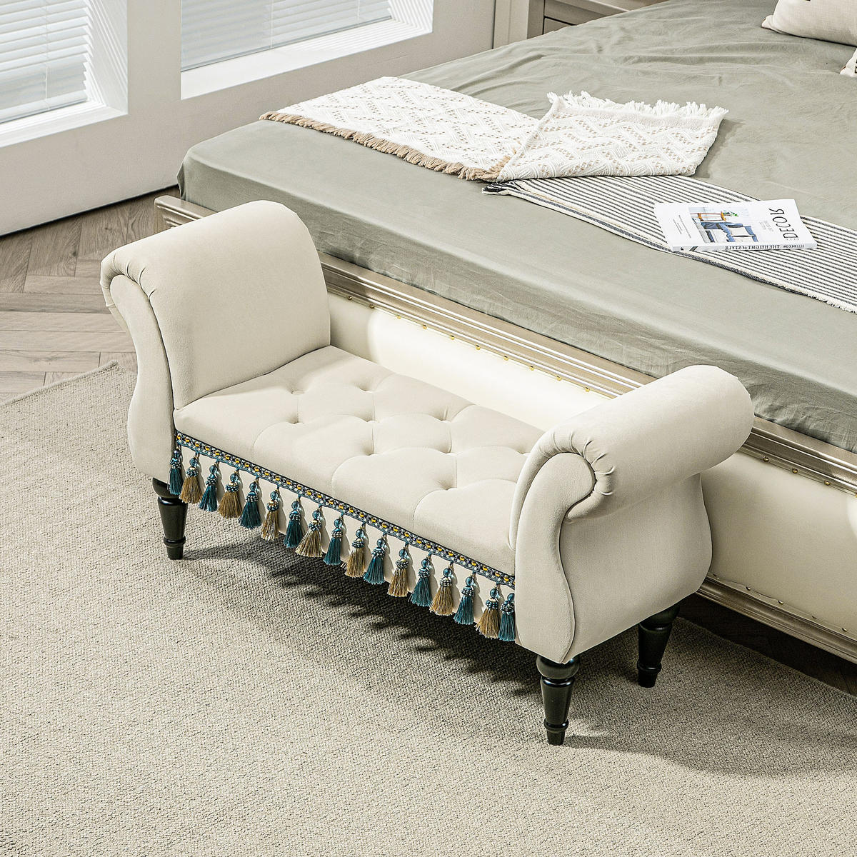 POLSTERBANK DE-09040 Vintage-Design, 117x40 cm Beige - Beige, Holz (117/58/40cm) - ComfortXL