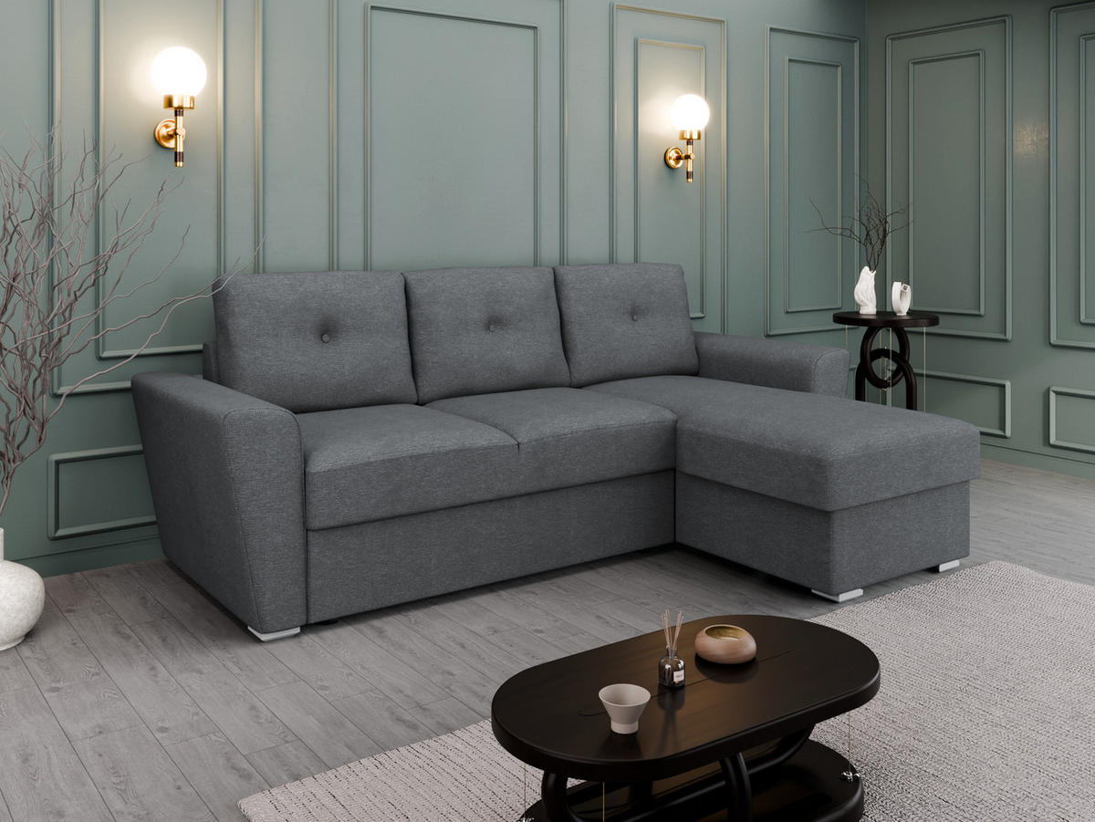 ECKSOFA Bellano Ecksofa L-Form - links oder rechts montierbar, dunkelgrau - Dunkelgrau, Holz (243/156cm) - Panda Möbel