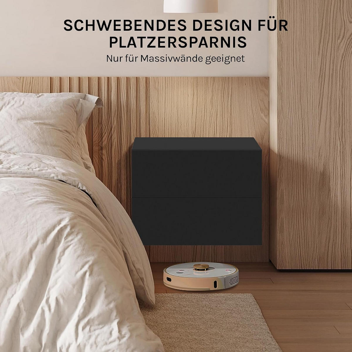 NACHTTISCH 2er Set hängend, mit 2 Schubladen, 40x30x30 cm, Schwarz - Schwarz, Holzwerkstoff (40/30/30cm) - Woltu