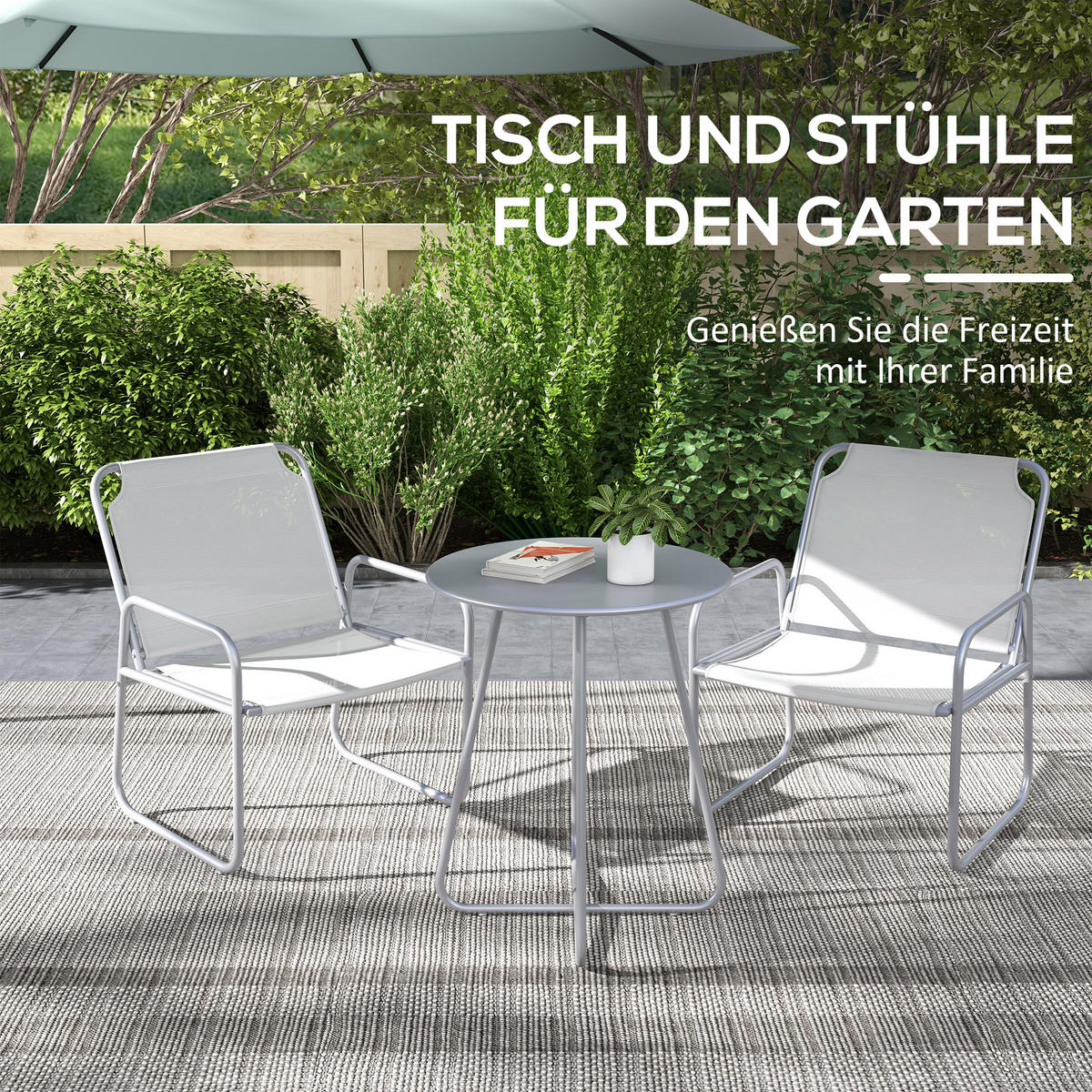 BISTRO-SET, Stahl, Mesh, Grau - Grau, Metall - Outsunny