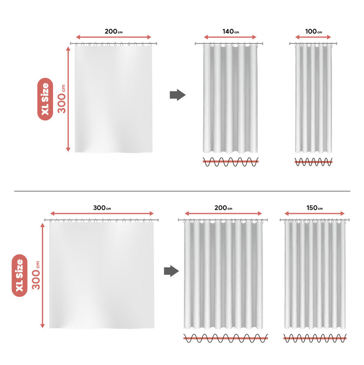 VORHANG MIT KRÄUSELBAND, lichtdurchlässig, Farbe Grau, 200X300 - Grau, Kunststoff (200/300cm) - STORESDECO
