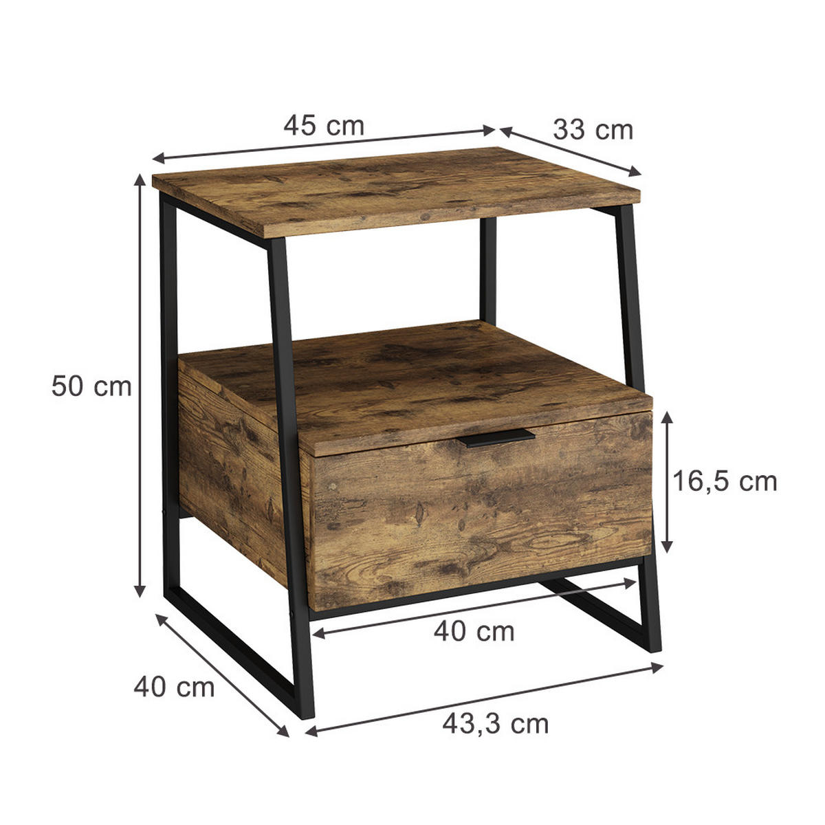 NACHTTISCH Lunor Eiche rustikal/Schwarz 2er Set - Wildeiche/Schwarz, Holzwerkstoff (45/50/40cm) - Vicco