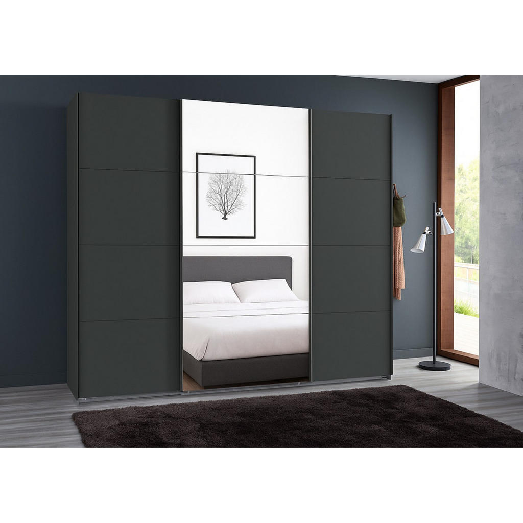 Thumbnail - luma-home Schwebetürenschrank, Graphit, Holzwerkstoff, 4 Fächer, einzeln stellbar,Rechteckig, 225x236x64 cm, Schlafzimme...