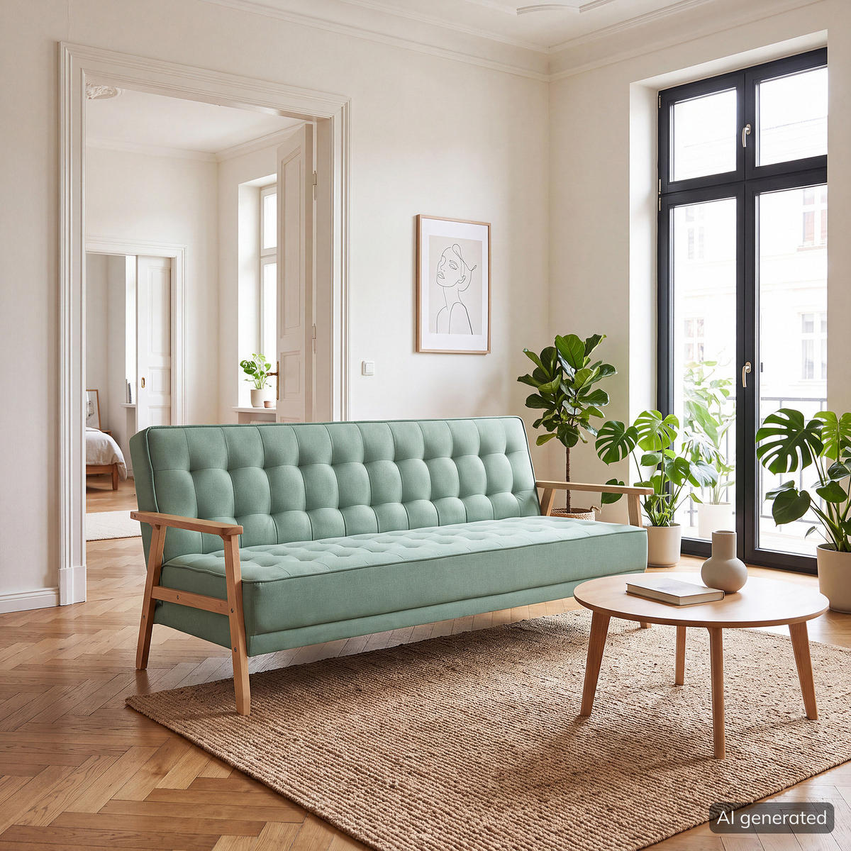 SCHLAFSOFA - Mintgrün, Holz/Birkenholz (204/85/86cm) - home24