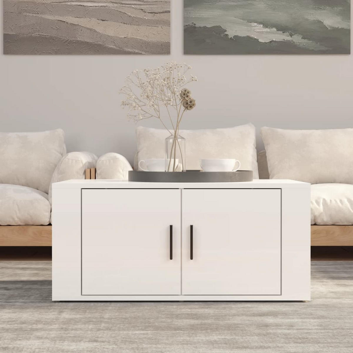 COUCHTISCH Hochglanz-Weiß 80x50x36 cm Holzwerkstoff - Weiß, Holzwerkstoff (80/50/36cm) - furnicato