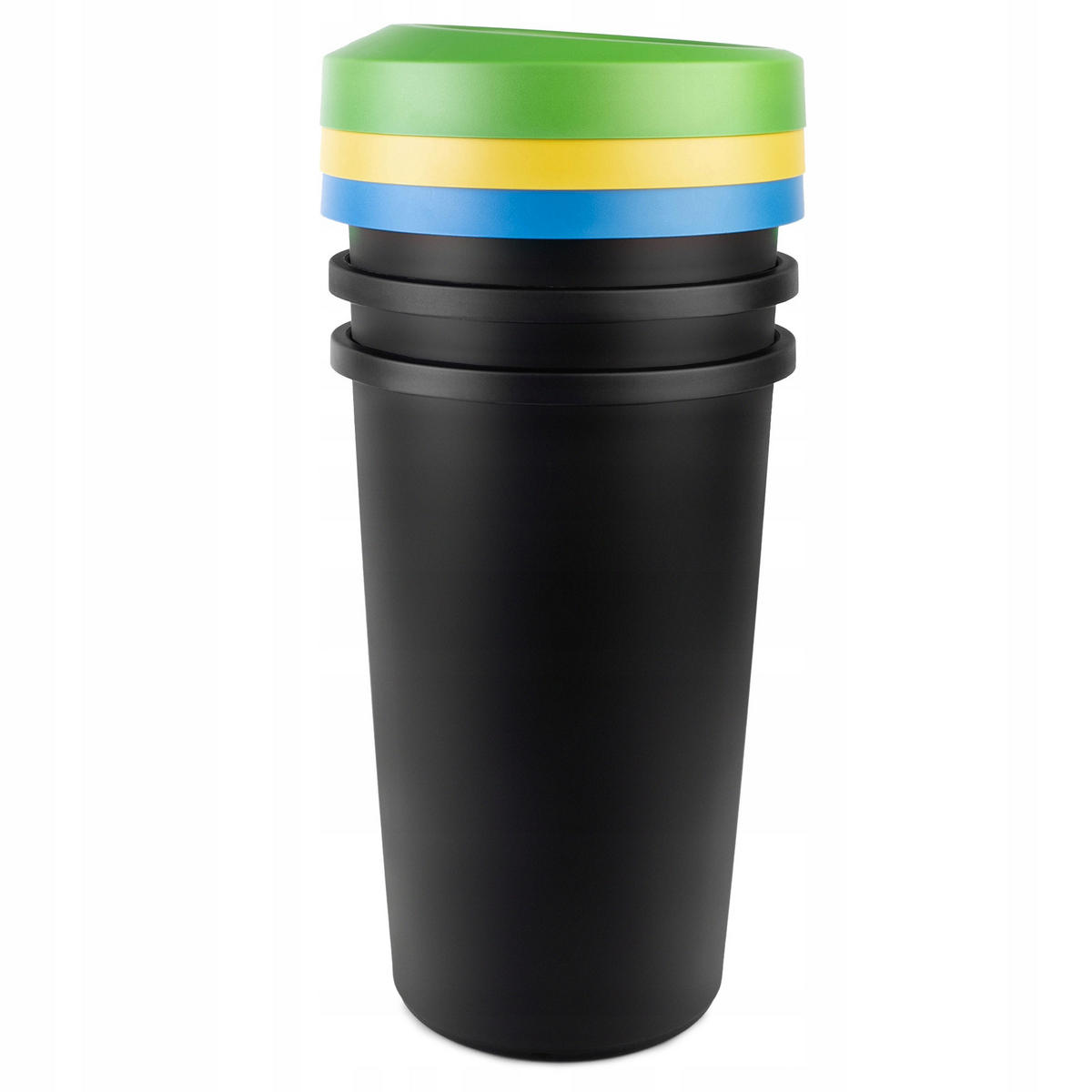 ABFALLBEHÄLTER, 3x25L, rund, Schwarz - Blau/Gelb, Kunststoff (40/65cm) - KADAX