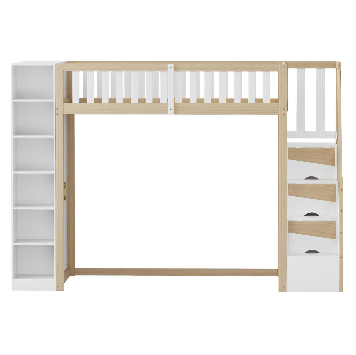 HOCHBETT 90/200 cm in Weiß/Natur mit Kleiderschrank, Regalen und Leiter - Weiß, Holzwerkstoff (90/200cm) - BEAOK