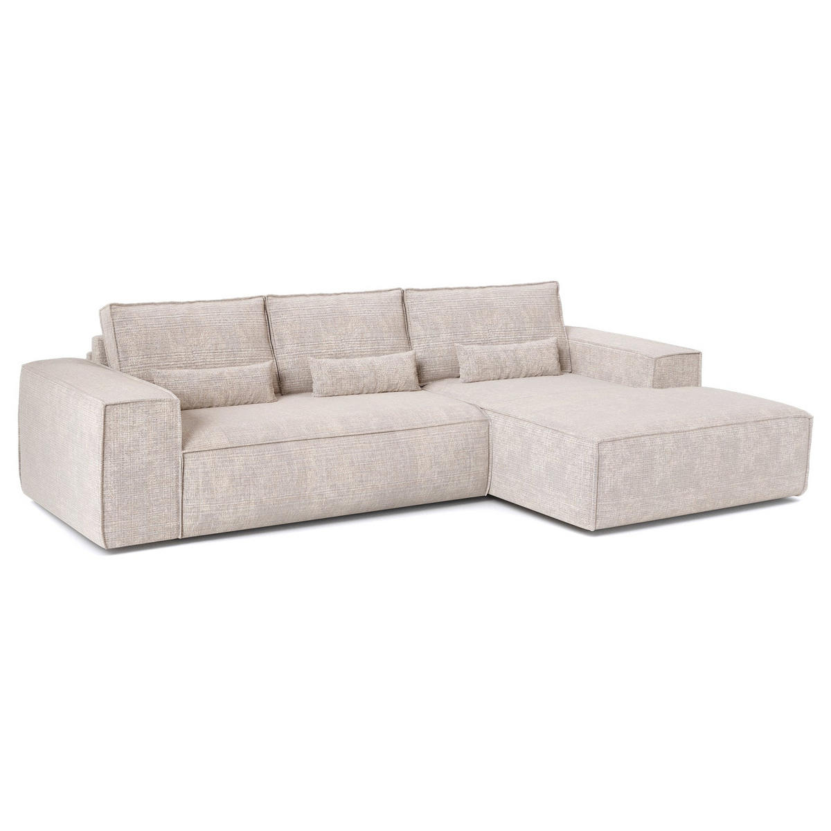ECKSOFA rechtwinklig JUNE Geprägter Samt Creme 320cm - Creme, Textil (320/165cm) - Premium Interiors
