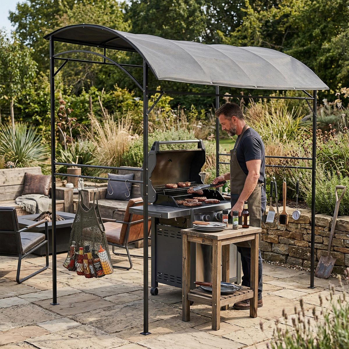 GRILL-PAVILLON - Anthrazit, Textil/Metall (220/220/150cm) - Relaxdays