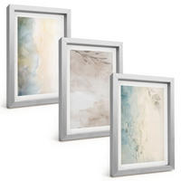 BILDER SET 3er Set - 20x30 cm Silberner Rahmen - Zarte Aquarellkartons - Silberfarben, Kunststoff (20/30cm) - TULUP