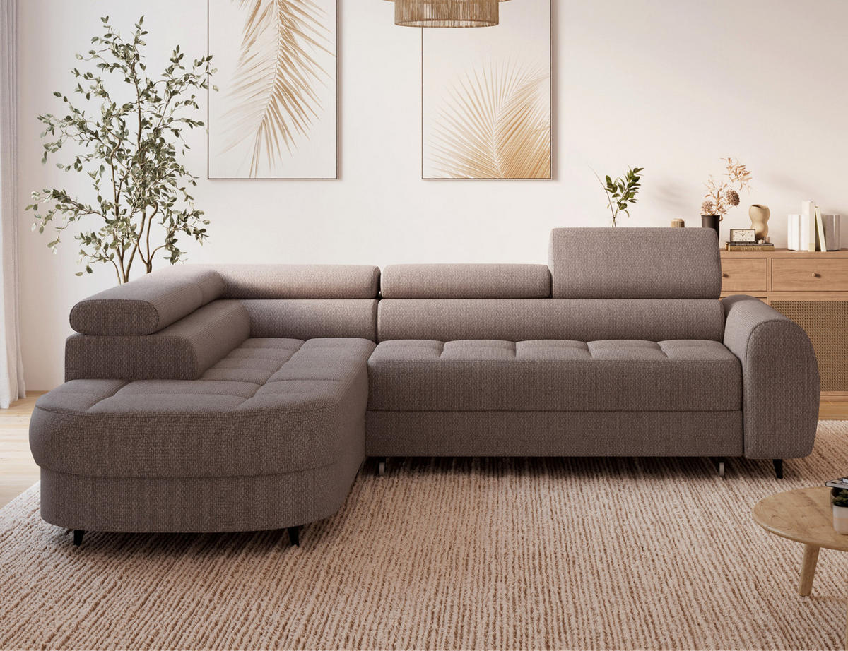 ECKSOFA Vesteria mit Schlaffunktion und Bettkasten – Modernes Design, verstellbare Kopfstützen und hoher Sitzkomfort - Braun, Kunststoff (279/72cm) - Wohnideebilder