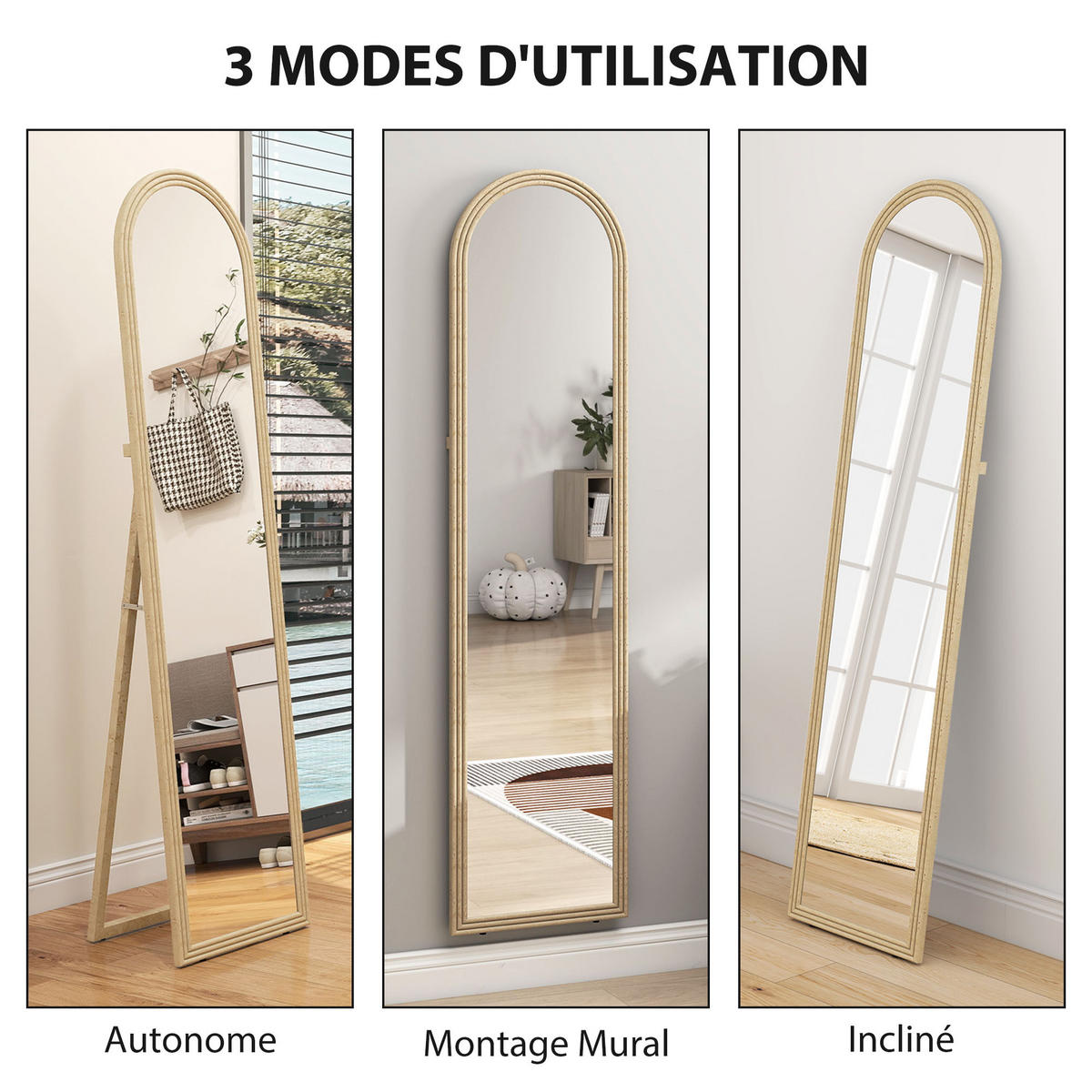 STANDSPIEGEL DE-17935 40/160 cm mit Steinimitatrahmen Beige - Beige, Glas (40/160/3.7cm) - ComfortXL