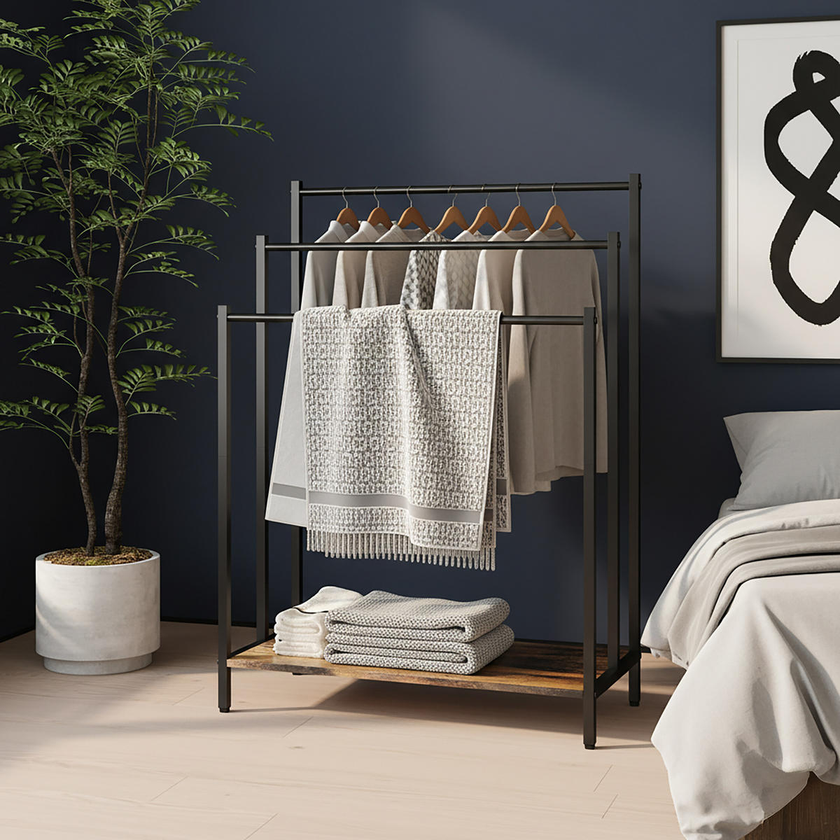 HANDTUCHSTÄNDER - Schwarz, Holzwerkstoff/Metall (60/81/28cm) - Relaxdays