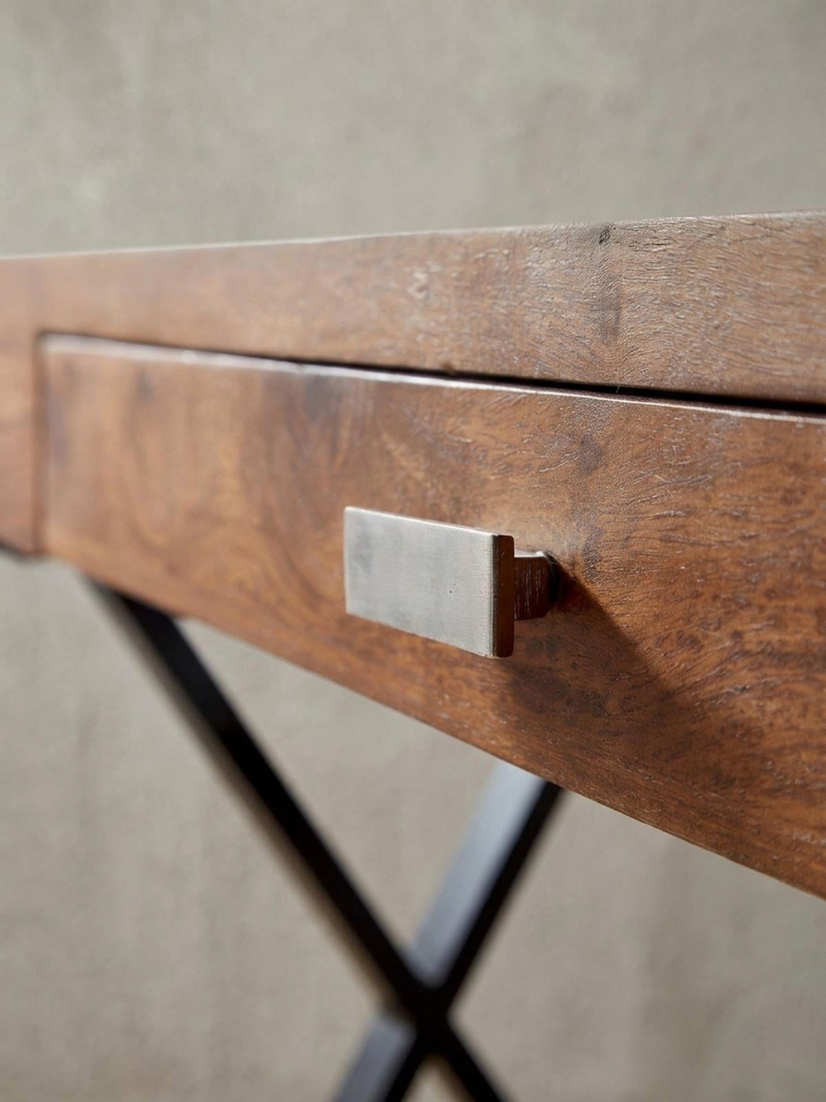 SCHREIBTISCH Massivholz X-Gestell Schublade, Schwarz 120x55x78 cm - Schwarz, Holz/Metall (55/120/78cm) - KADIMA DESIGN