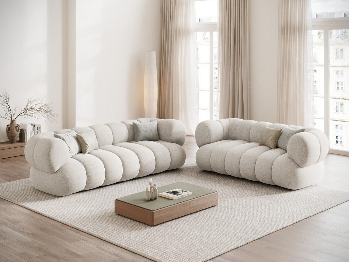 SOFA Koge aus Chenille-Stoff leichtes beige 3 Sitzplätze - Creme, Textil (95/70/210cm) - Cosmopolitan Design