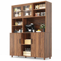 BUFFET aus MDF und Glas 140x40x185 cm Walnussbraun mit LED-Beleuchtung, USB-Anschluss und Schiebetüren - Braun, Glas (140/185/40cm) - Modfu