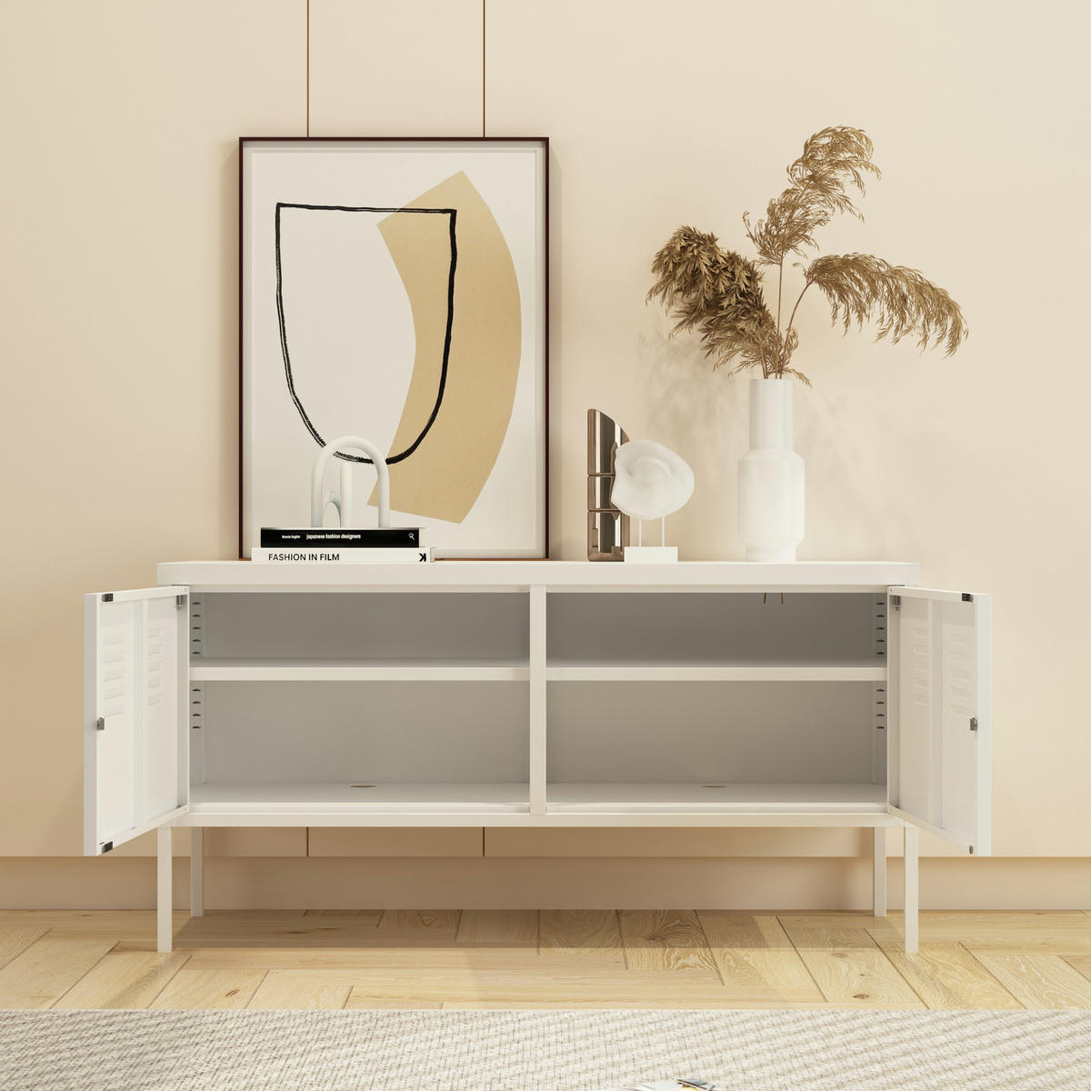 SIDEBOARD Pyhtää - Weiß, Metall (40/60/118cm) - [en.casa]