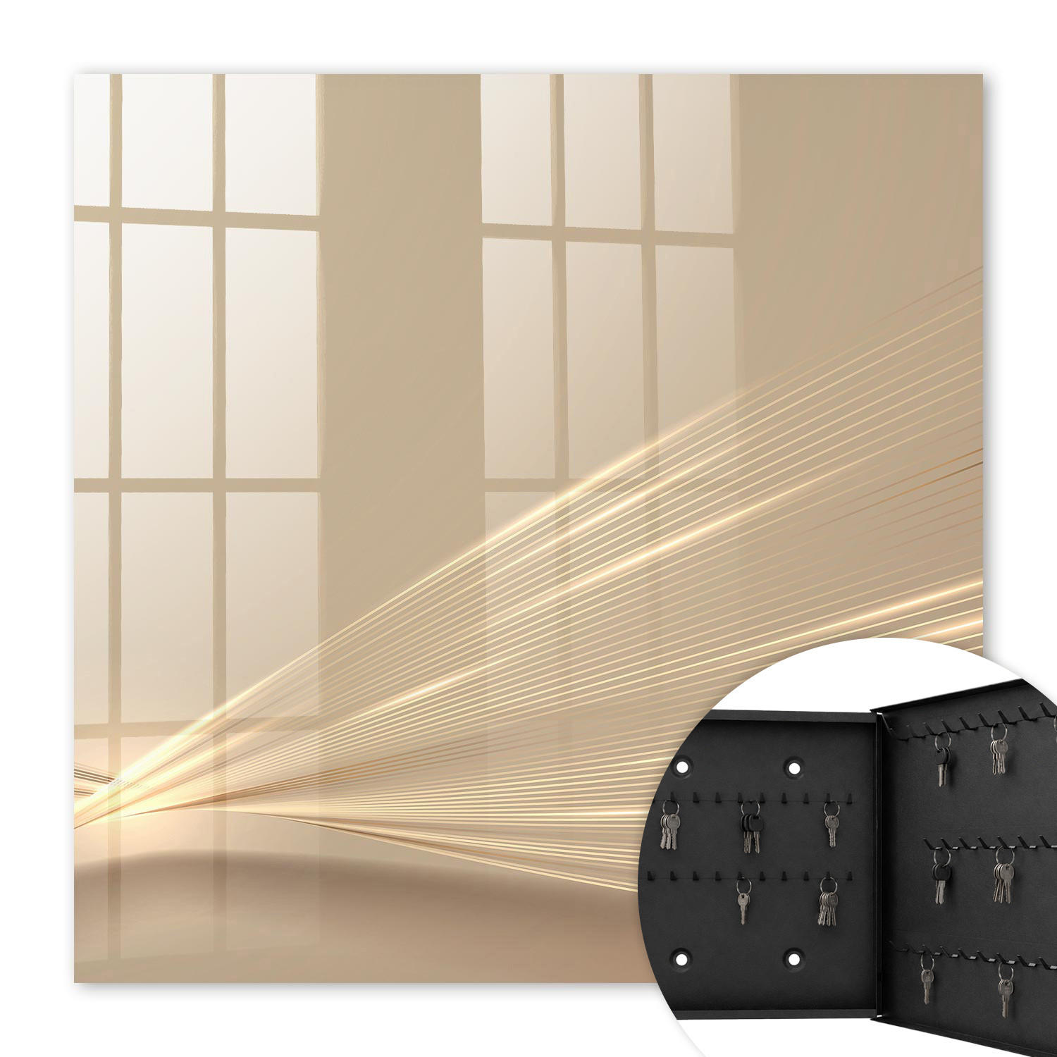 SCHLÜSSELBOX Schwarz 30x30 cm- Türöffnung nach rechts - Minimalistische Linien - Beige, Metall (30/30/5cm) - TULUP