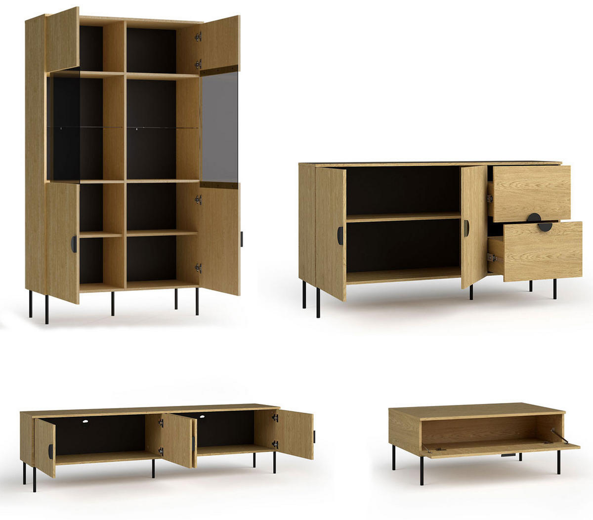 WOHNZIMMER SET 4-TEILIG Mond Eiche Baltic 565 / 66 / 187cm - Eichefarben/Anthrazit, Holzwerkstoff/Metall (565/187/66cm) - Feldmann-Wohnen