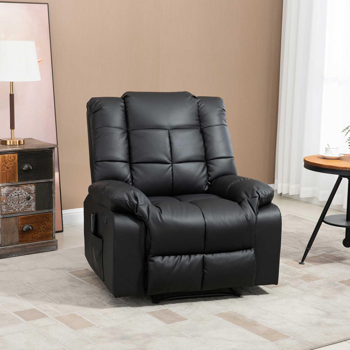 MASSAGESESSEL Elektrisch Fernsehsessel mit Liegefunktion 8 Massagepunkte Schwarz - Schwarz, Leder (99/99/94cm) - HOMCOM