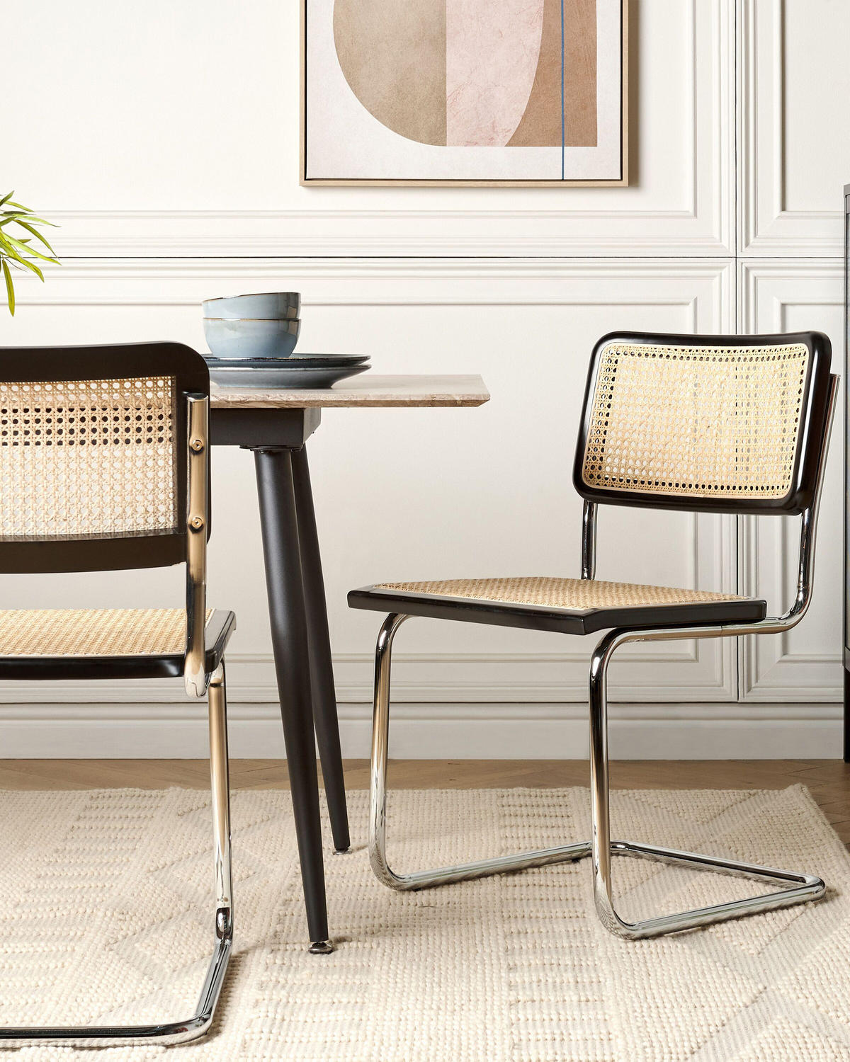 ESSZIMMERSTUHL 2er-Set Rattan natürlich/schwarz Cordova - Schwarz/Naturfarben, Naturmaterialien (49/83/50cm) - Beliani